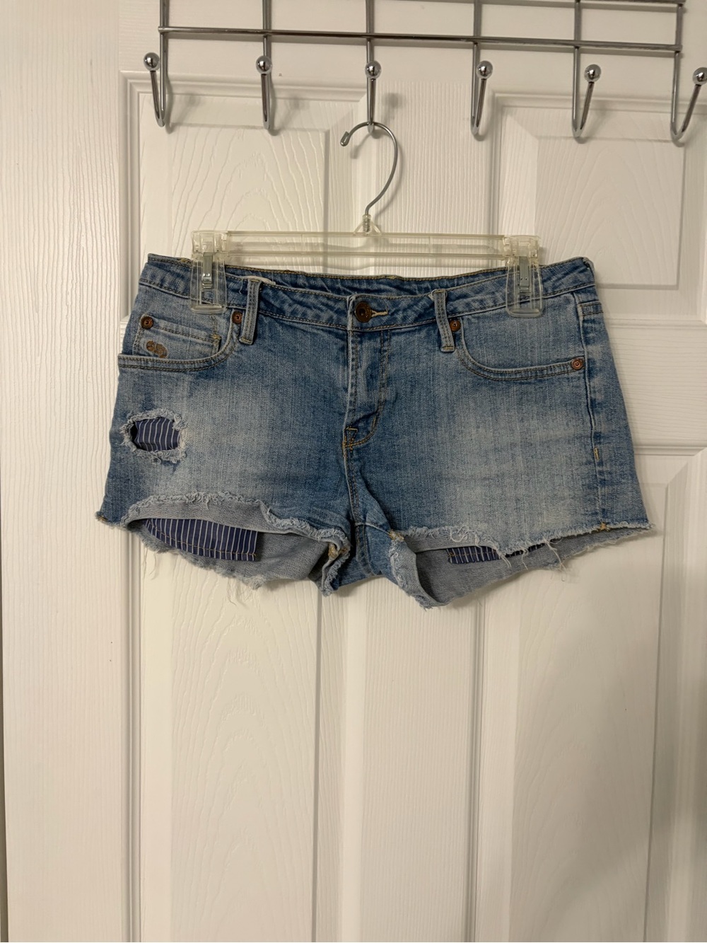 Quiksilver Light Blue Distressed Denim Shorts